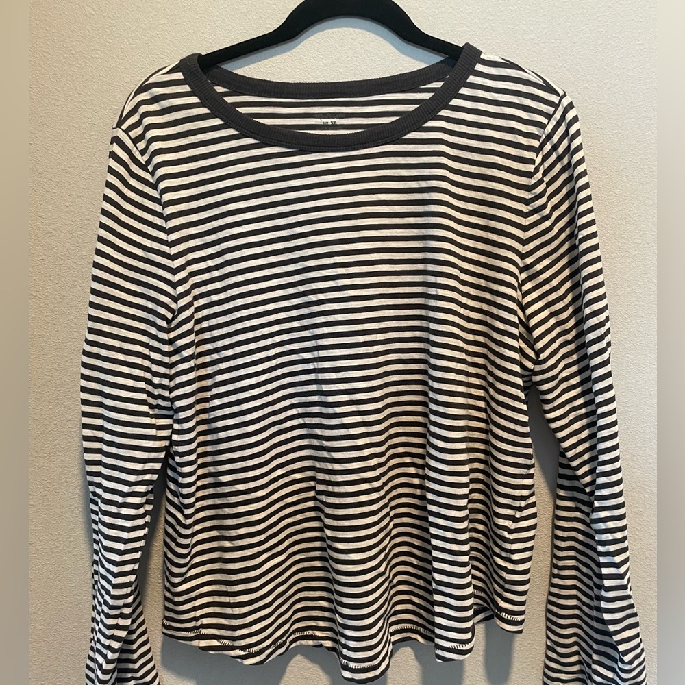 Madewell Black and White Striped Long-Sleeve Tee XL Black Coal